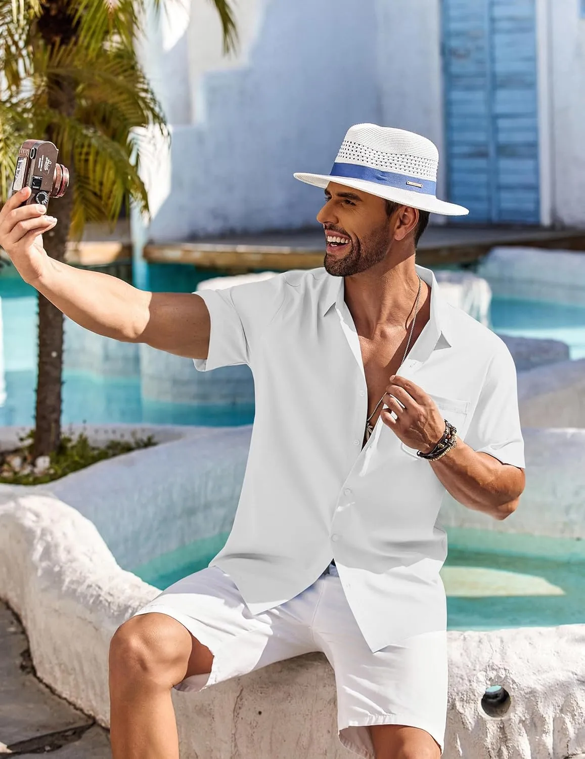 COOFANDY Shirts for Men Short Sleeve Button Down Shirt Casual Summer Beach Shirts