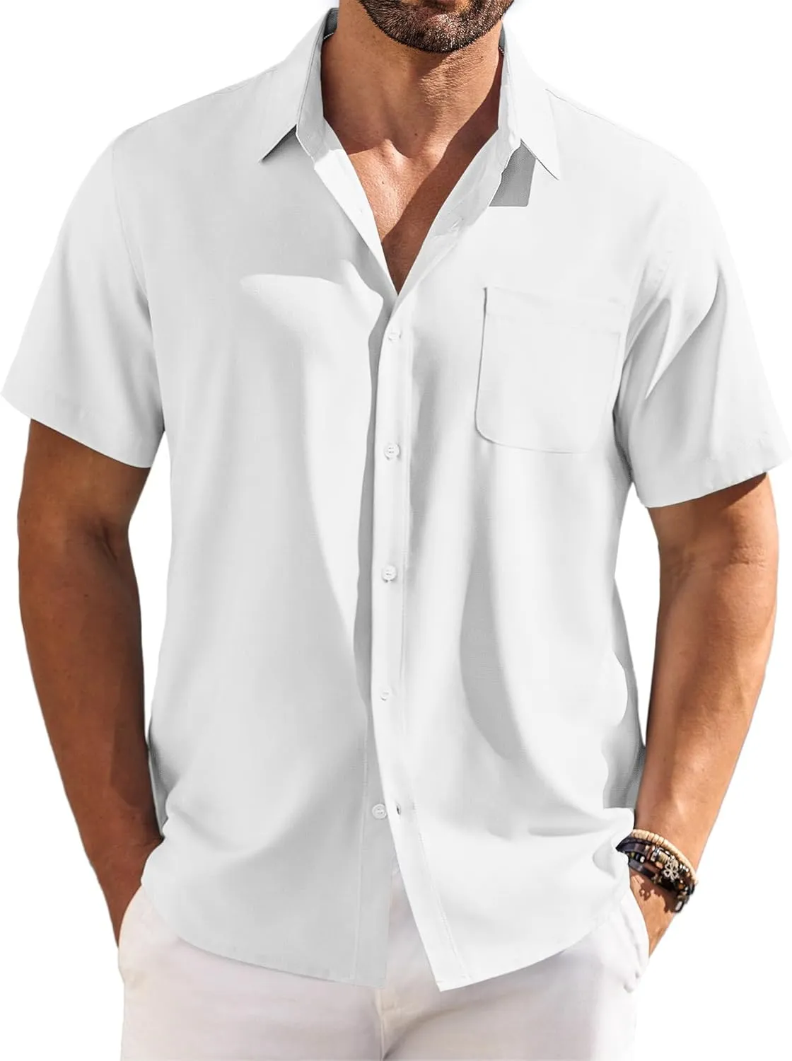 COOFANDY Shirts for Men Short Sleeve Button Down Shirt Casual Summer Beach Shirts