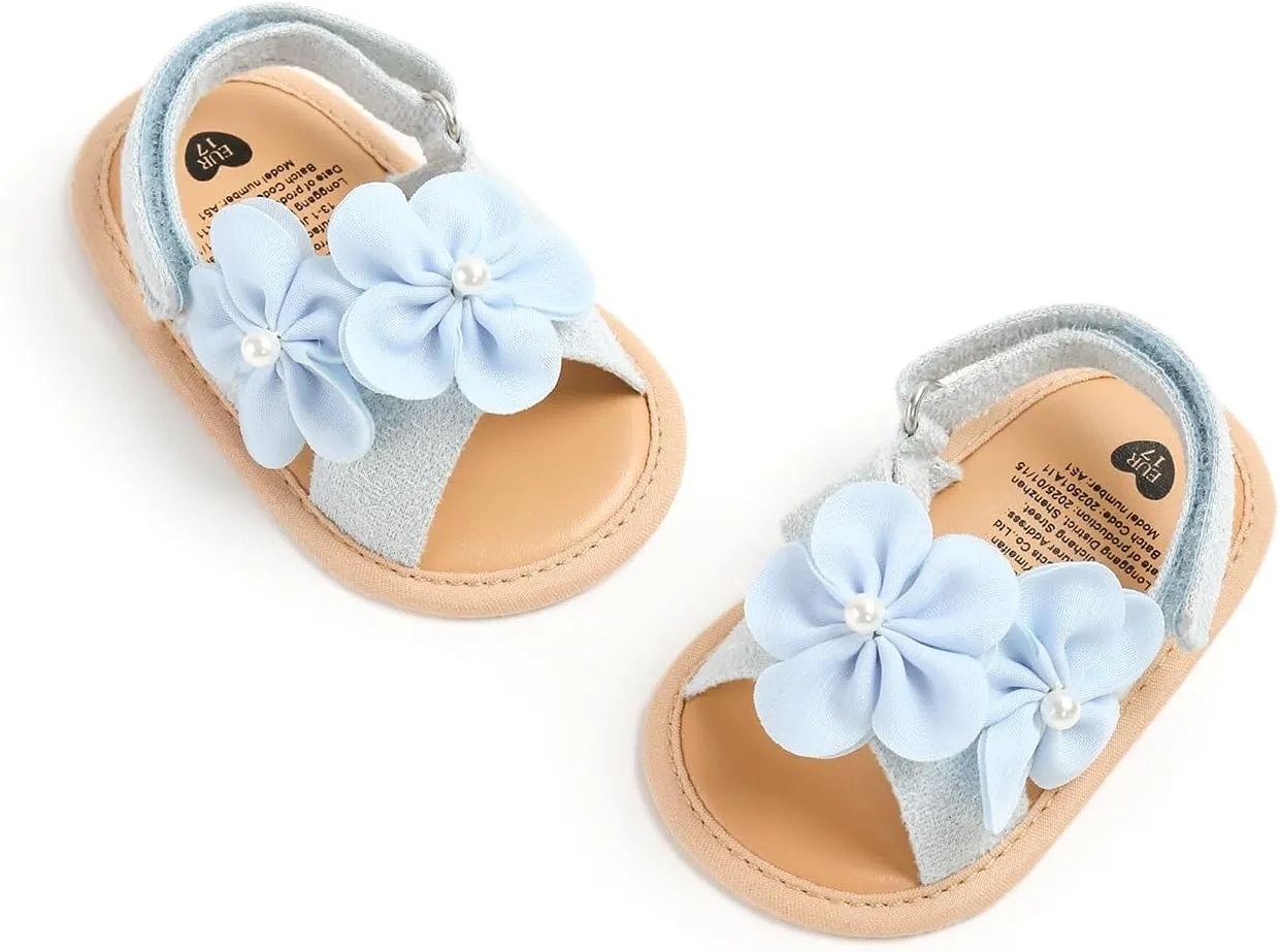 GDSDYM Infant Baby Girls Summer Sandals with Flower Bowknot Soft Sole Wedding Dress Flats Newborn First Walkers Crib Dress Shoes