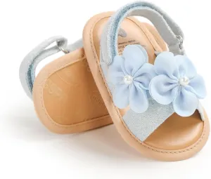 GDSDYM Infant Baby Girls Summer Sandals with Flower Bowknot Soft Sole Wedding Dress Flats Newborn First Walkers Crib Dress Shoes