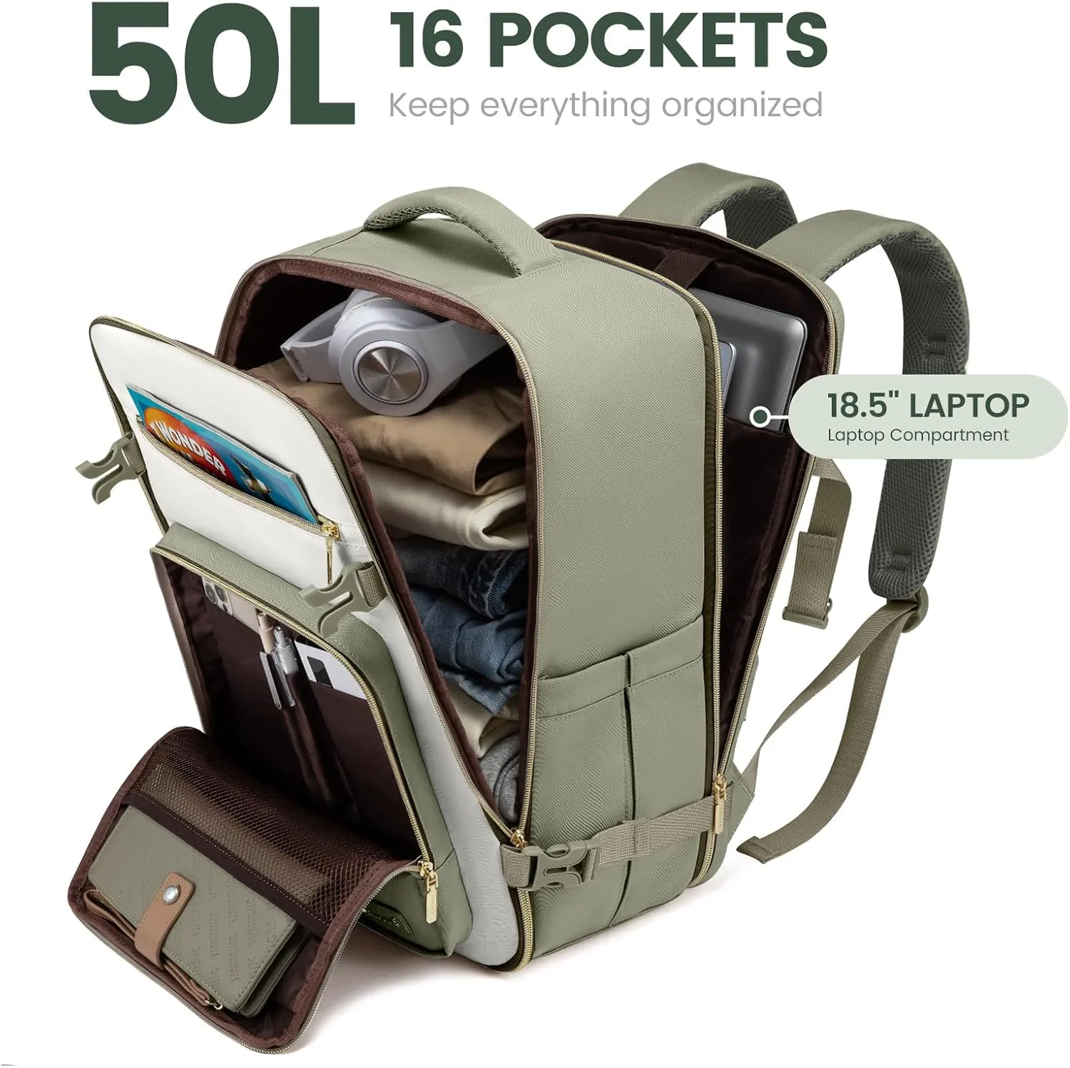LOVEVOOK Travel Backpack For Women,50L Carry On Backpack Flight Approved,TSA Personal Item Travel Bag Fits 18 Inch Laptop,Business Weekender Overnight Daypack with Toiletry Bag and Cubes