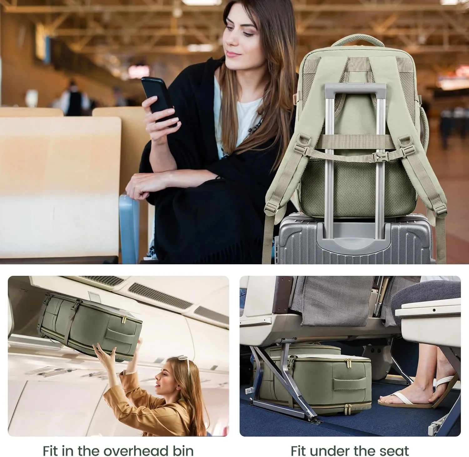 LOVEVOOK Travel Backpack For Women,50L Carry On Backpack Flight Approved,TSA Personal Item Travel Bag Fits 18 Inch Laptop,Business Weekender Overnight Daypack with Toiletry Bag and Cubes