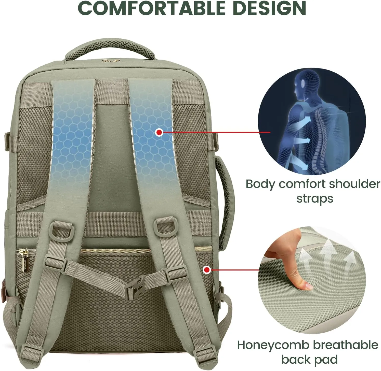 LOVEVOOK Travel Backpack For Women,50L Carry On Backpack Flight Approved,TSA Personal Item Travel Bag Fits 18 Inch Laptop,Business Weekender Overnight Daypack with Toiletry Bag and Cubes