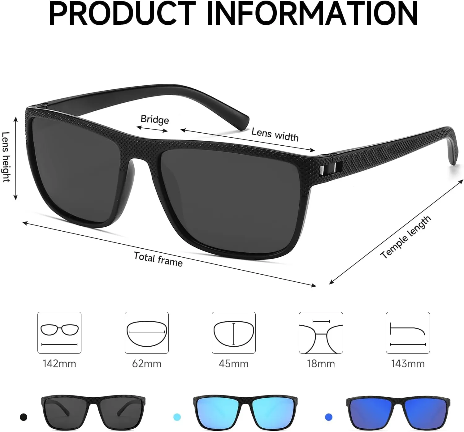 MASDUN Polarized Sunglasses for Men and Women Square Sun glasses UV Protection For Driving Fishing Golf (3 Pack)