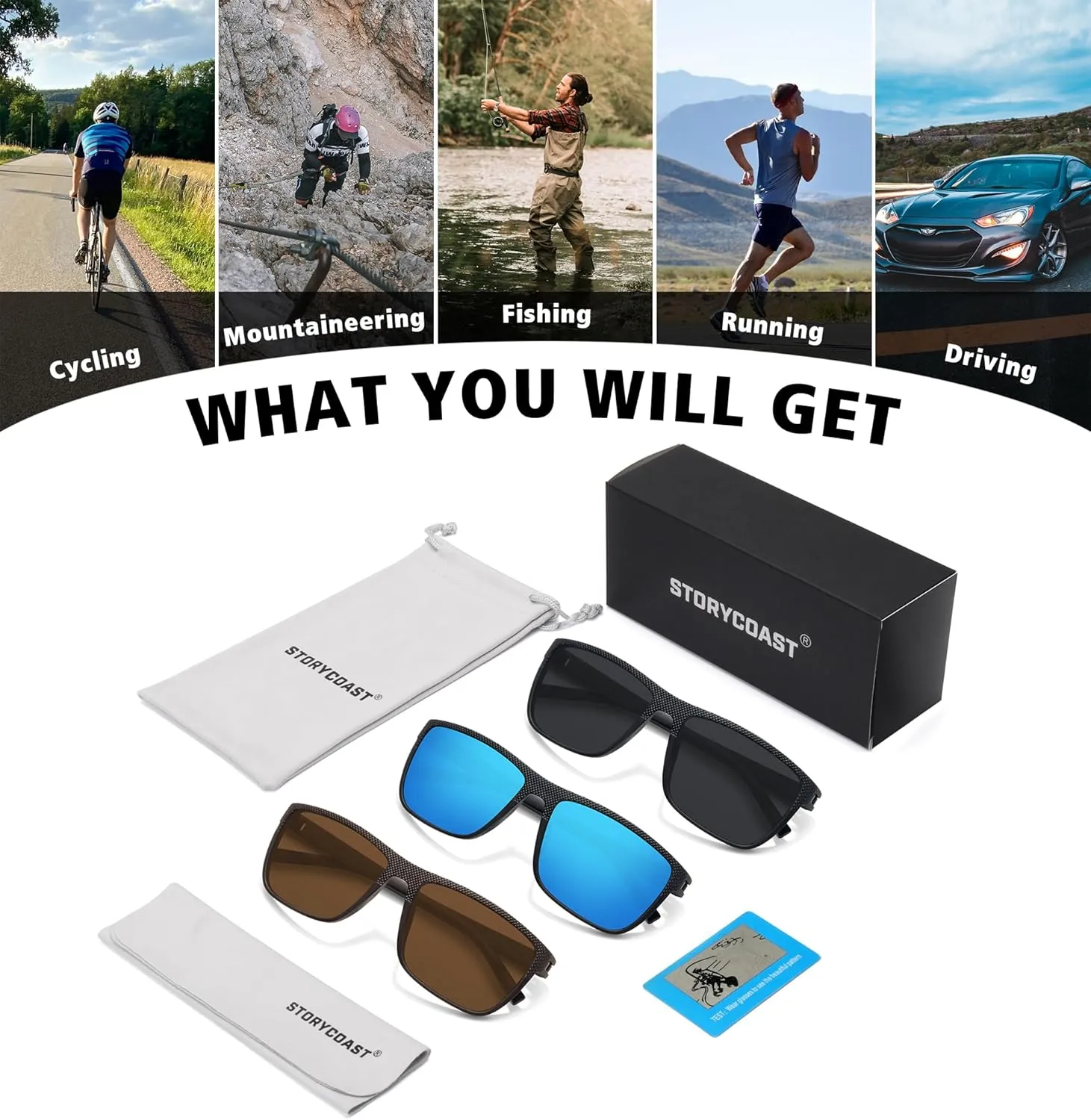STORYCOAST Polarized Sunglasses for Men Women Classic Square Sports Fishing Running Golf Sun Glasses UV Protection