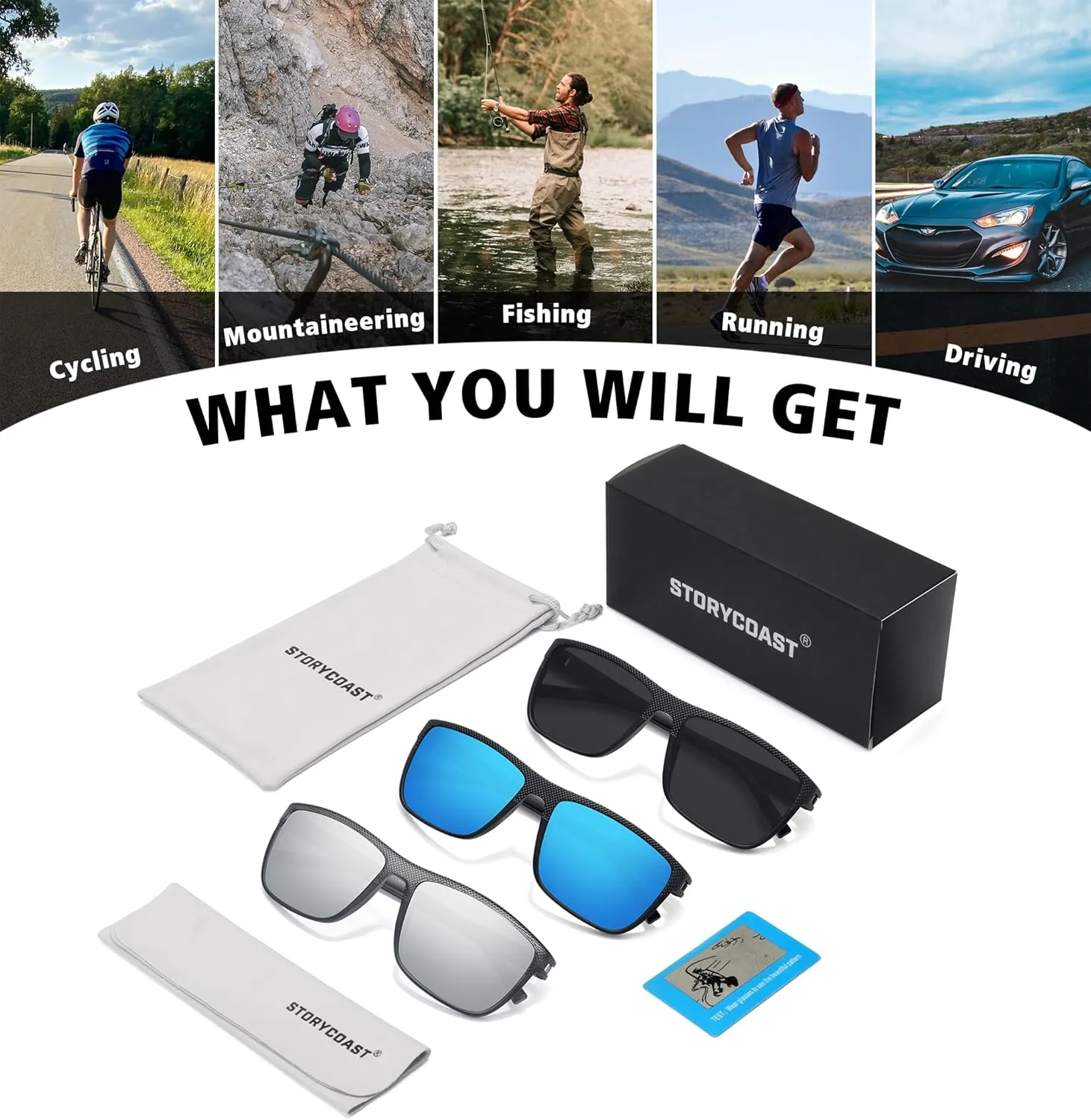 STORYCOAST Polarized Sunglasses for Men Women Classic Square Sports Fishing Running Golf Sun Glasses UV Protection