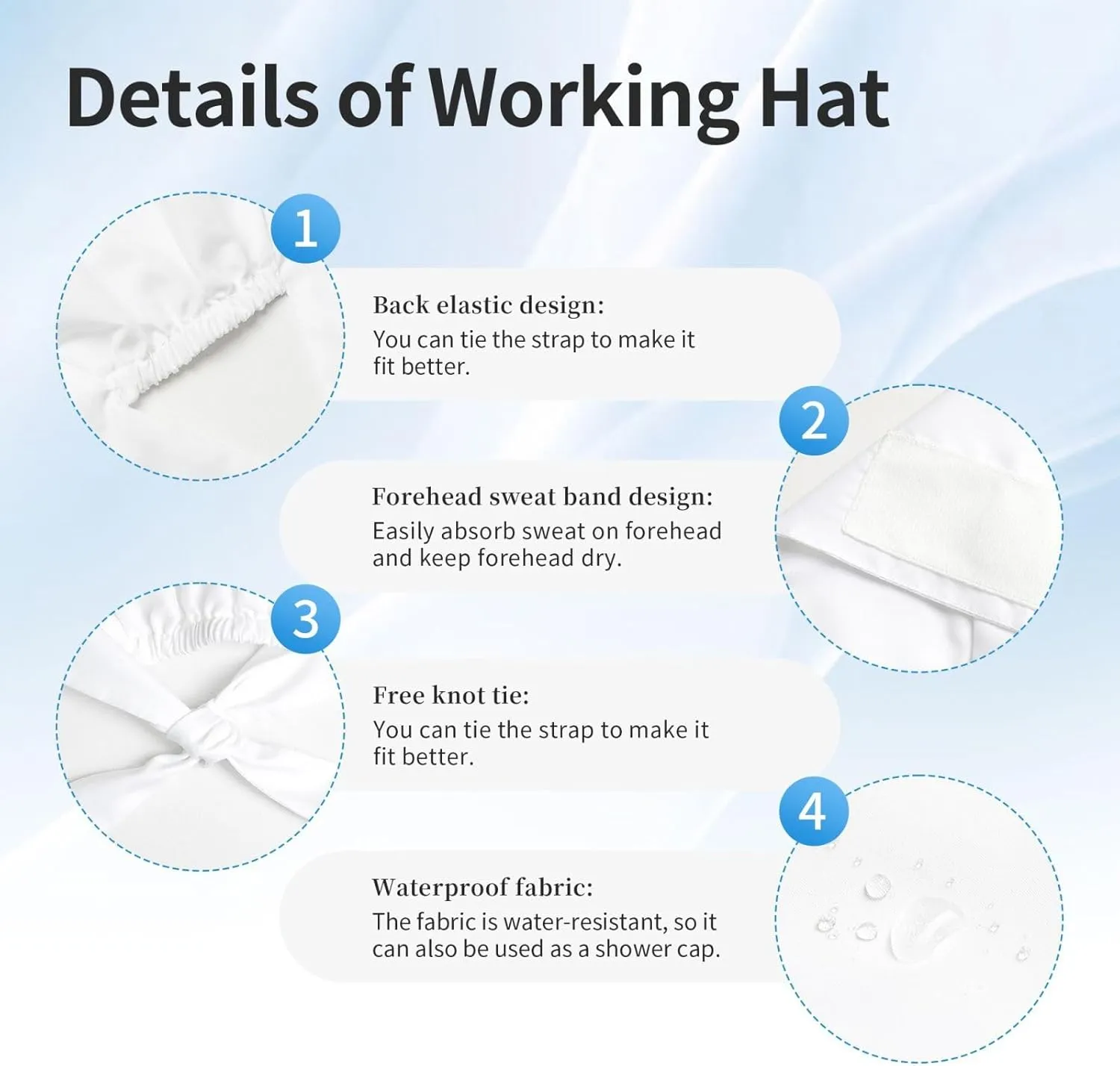 Working Cap Scrub Cap with Sweatband Adjustable Tie Back Hat for Women Nurse Dentist