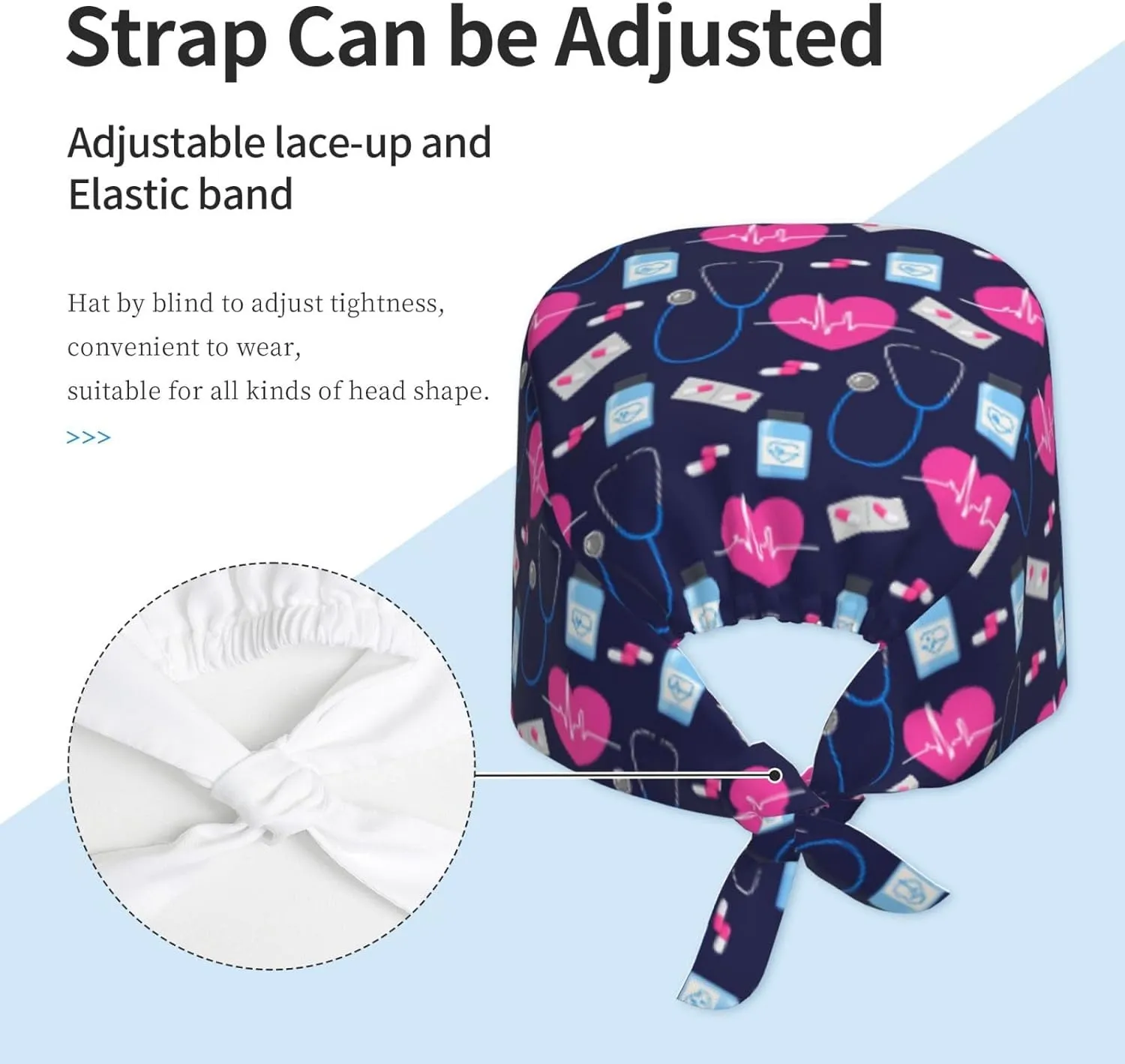 Working Cap Scrub Cap with Sweatband Adjustable Tie Back Hat for Women Nurse Dentist