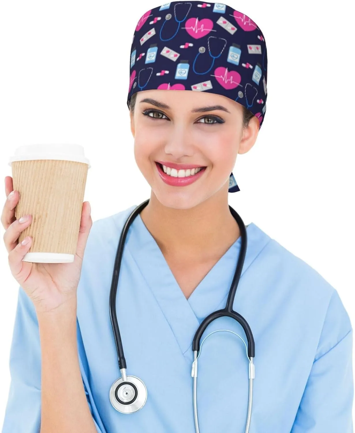 Working Cap Scrub Cap with Sweatband Adjustable Tie Back Hat for Women Nurse Dentist